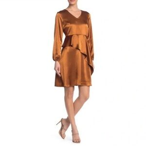 NWT Spense Bronze Shiny Ruffle Polkadot Dress Women's Size 8